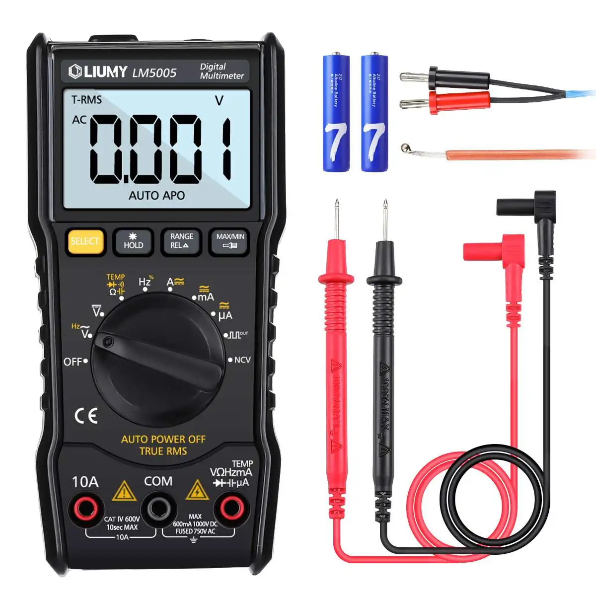 

LM5005 LCD Digital Multimeter TRMS 6000 Counts Tester Auto Ranging AC/DC For Voltmeter Ammeter Ohm Tester Meter + Batteries