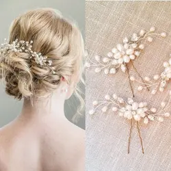Модный Европейский стиль Свадебные палки для волос pageant Свадебные головной убор для вечеринок невесты жемчужина шпильки для волос лоза