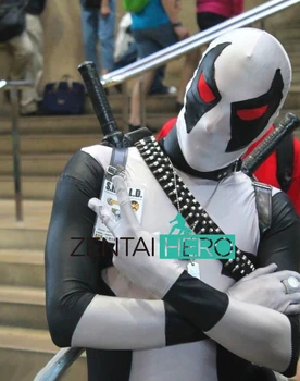 

Free Shipping DHL Cheap Black and Gray Full Bodysuit Lycra Spandex Deadpool Zentai Superhero Costume For Halloween Party MT190