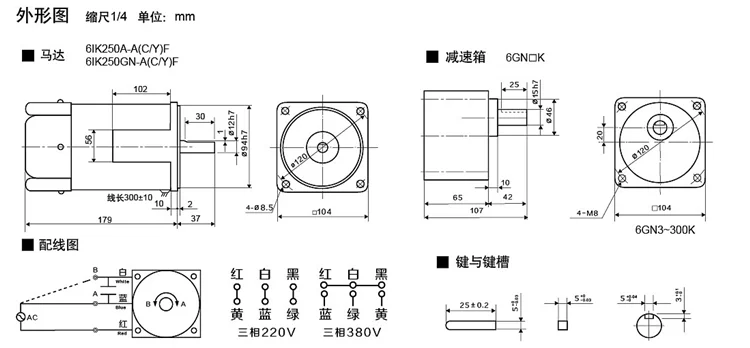 6W / 15/25/40/60/90 / 120W 220V AC gear speed motor / gear motor / governor