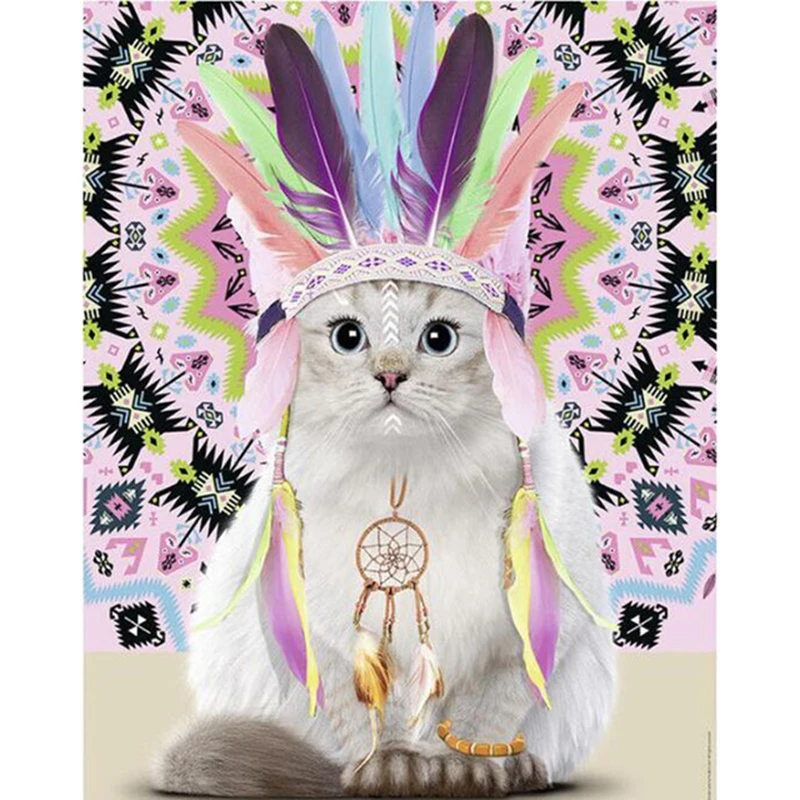 Diamond-Embroidery-cat-with-feather-Diamond-Painting-Cross-Stitch-Rhinestone-Mosaic-Home-decoration