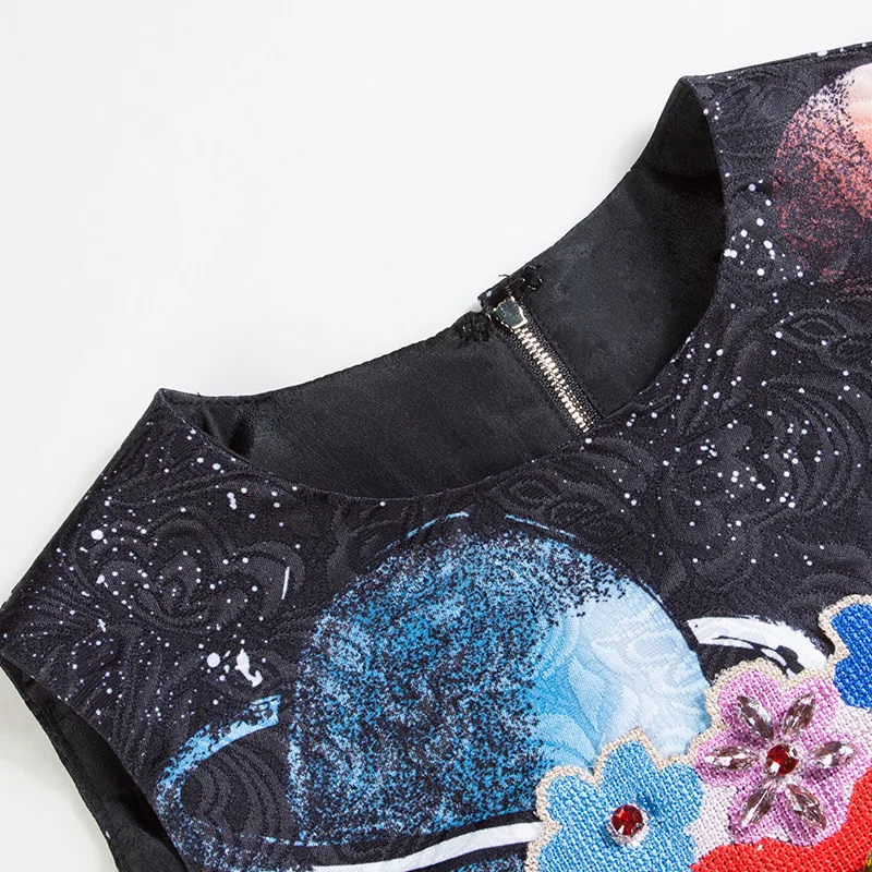 2018 Summer Newest O-Neck Sleeveless Rose Embroidery Star Print Diamonds Above Knee Fashion Loose A-Line Tank Dress Women 2018 Summer Newest O-Neck Sleeveless Rose Embroidery Star Print Diamonds Above Knee Fashion Loose A-Line Tank Dress Women