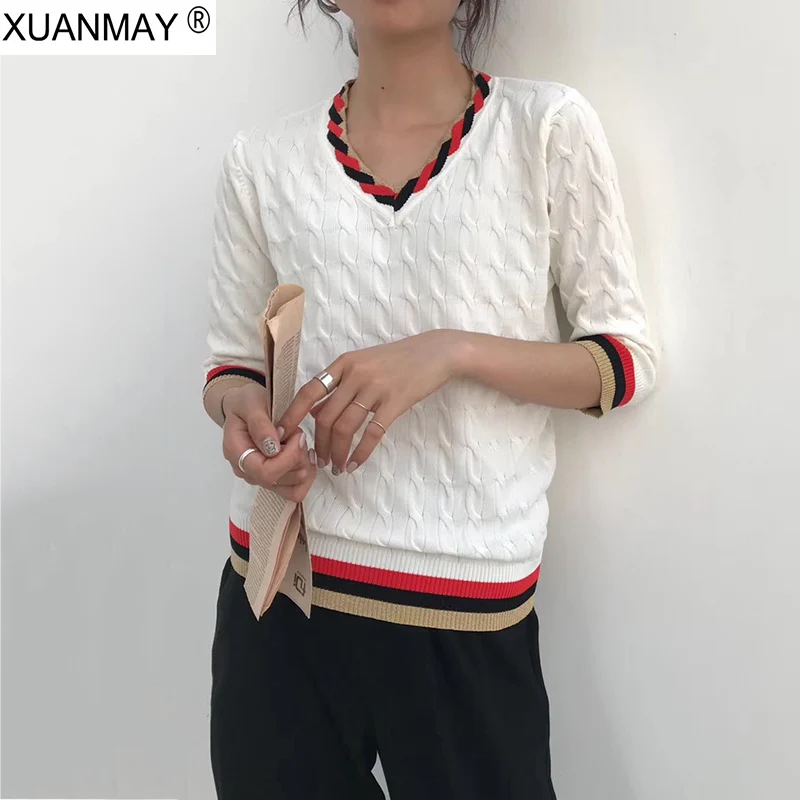 

Autumn Women's Pullover Sweater Brand Design Loose Casual Sweater coat 2019 New women's Slim slimming casual White Sweater