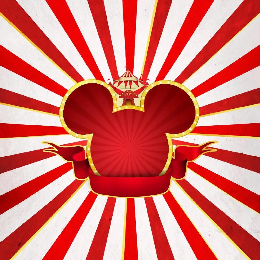 

8x8FT Gold Red Mickey Mouse Head Carnival Rainbow Stripes Party Custom Photography Backgrounds Studio Backdrops Vinyl 10x10 8x10