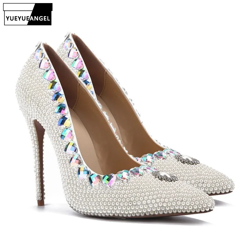 New Women Dress Shoes Heart Shaped Crystal Decoration Bead