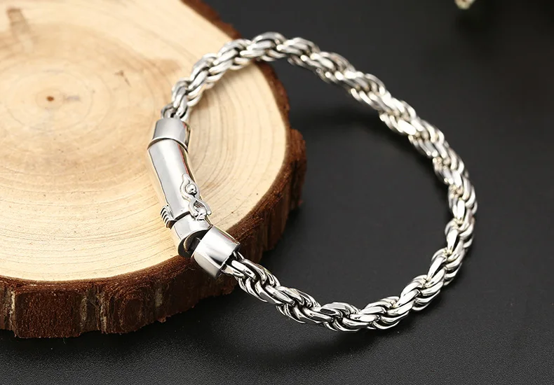 Выживания хип-хоп начальный твист плетение браслет 925 пробы серебряные ювелирные изделия цепь для мужчин zilver браслет на предплечье B23