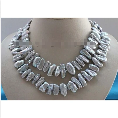 

Free shipping >>>>>>33" Genuine Natural 20mm Gray Baroque Biwa Pearl Necklace #f2441!