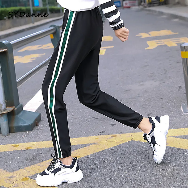 

2019 Spring Summer New Street Hip Hop Women's Stitching Ribbon Sports Pants Korean Style of The Large Size Casual Straight Pants