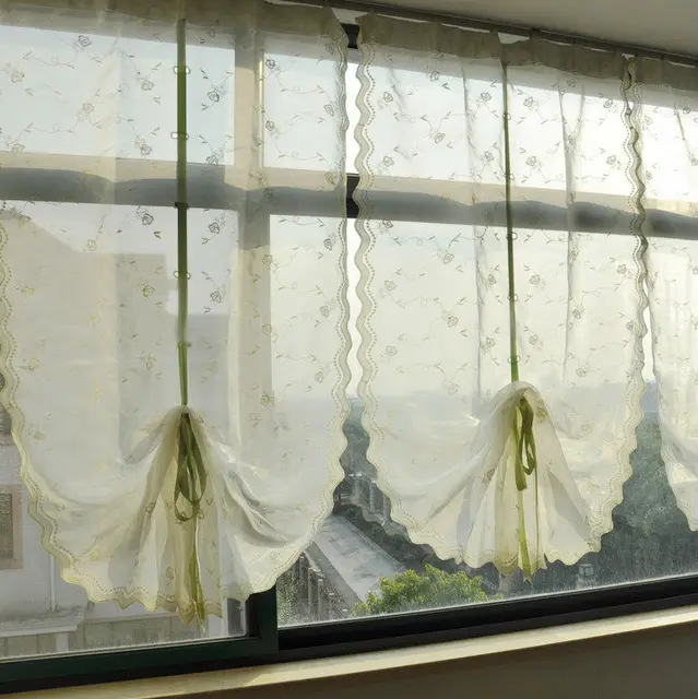Riband Draw String Embroidered Retractable Curtains French Door Riband Draw String Embroidered Retractable Curtains French Door Lace Curtain Panels