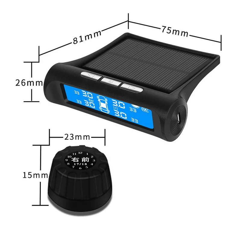 TOSPRA автомобильный TPMS система контроля давления в шинах Солнечная зарядка HD цифровой ЖК-дисплей Автоматическая сигнализация Беспроводная с 4 датчиком