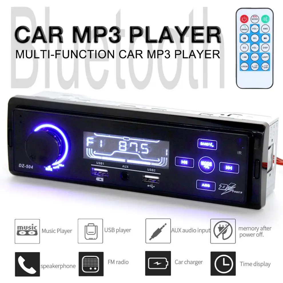 

DC12V Bluetooth Car Radio MP3 Player Vehicle Stereo Audio In-Dash Aux Input Receiver Support TF/FM/USB/SD with Remote Control