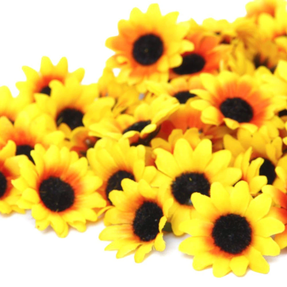 200pcs/set Lifelike Artificial Sunflower Flower Heads Silk Real Touch Fake Flowers Home Party Wedding Decorations Props