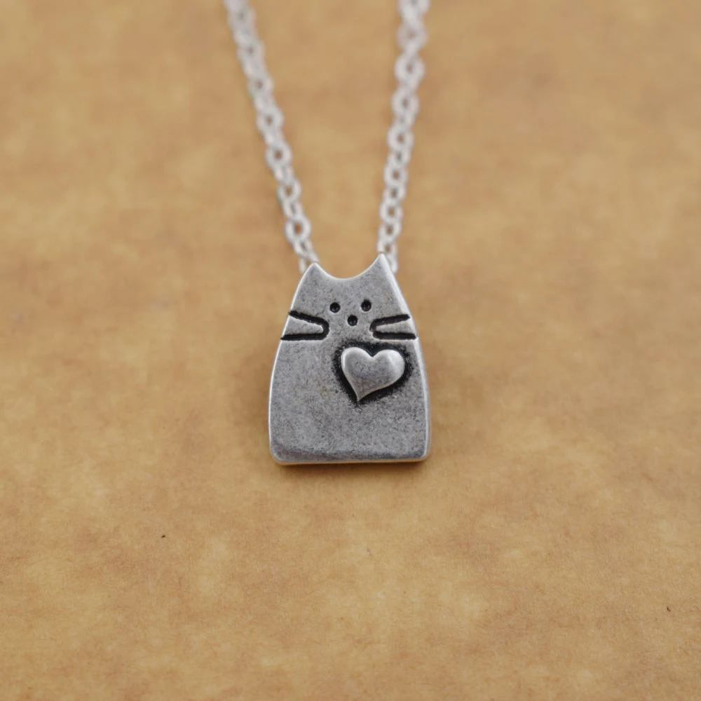 SanLan античное посеребренное маленькое ожерелье с кошкой с сердцем Crazy cute Lady Jewelry Минимальная Мода