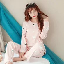 Женская хлопковая свежая Пижама с рисунком кролика, комплекты осенней уютной пижамы с длинным рукавом, женские пижамы