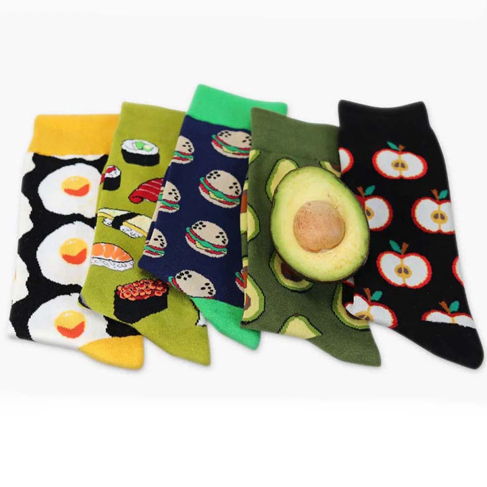 

1Pair Unisex Fashion High Hosiery Sock Women 3D Fruit Happy Sock Avocado Apple Cherry Crew Sock Men Funny Art Cotton Soft Socks