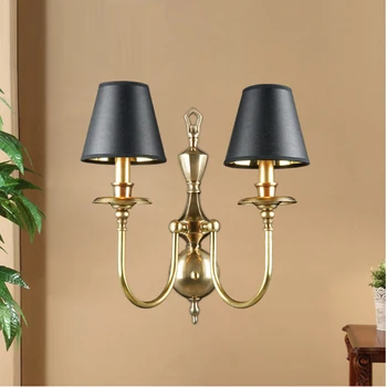 

European style all cooper wall lamps with Fabric lampshade living room dinning room aisle wall sconce restaurant cafe lighting