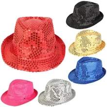 Free Shipping Flashing Light Up Led Fedora Trilby Sequin Unisex Fancy Dress Dance Party Hat
