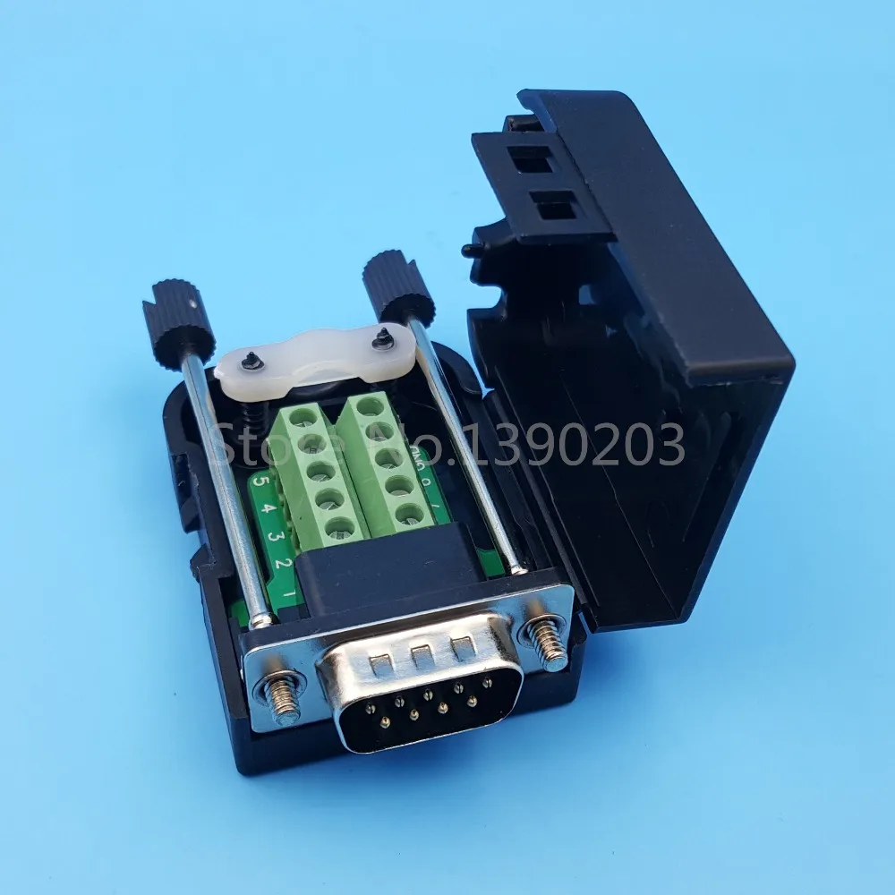D-Sub DB9 mâle 9Pin Noir Couvercle Vis Type Breakout terminaux connecteur