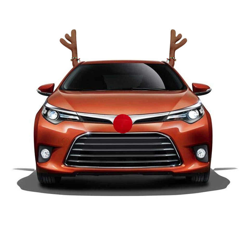 2pcs Set Christmas Car Antlers With Nose Adorable Car Sedan