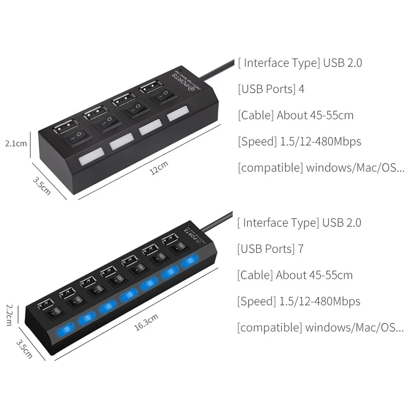 Rosinop мини мульти USB концентратор 3 0 4 7 портов разветвитель переключатель hab 2 с
