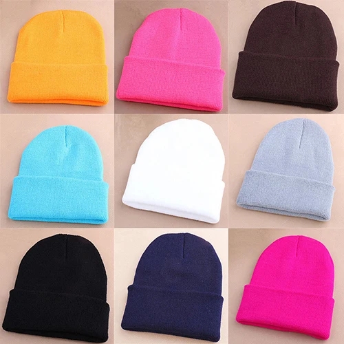 

Men Women Beanie Knit Cap Hip-Hop Winter Warm Elastic Wool Yarn Cuff Hat
