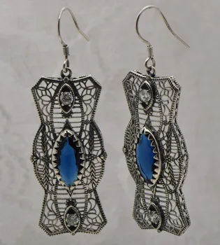 

Free shipping fashion personality exaggerated female silver earrings, 925 silver sapphire earrings restoring ancient ways
