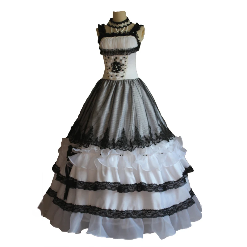 

100%real white black beading lace medieval dress Renaissance Gown queen costume Victorian /Marie Antoinette/civil war Belle Ball