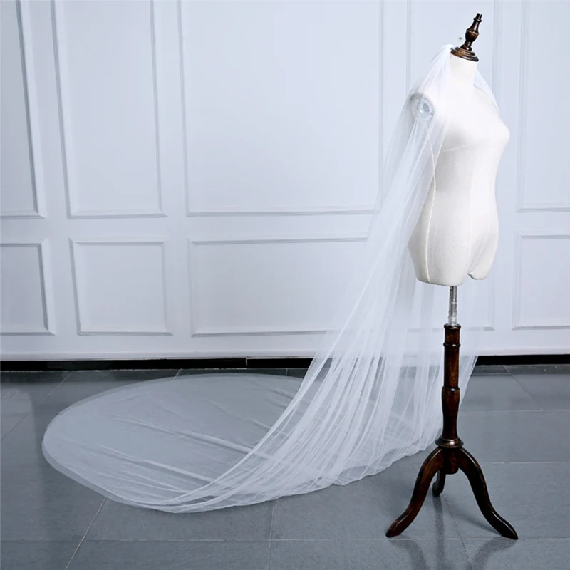 

3M White Wedding Veil Light Yarn Custom Bride Soft Church-style Long Trailing Style Bride Veil Decoration Double/Single Layer