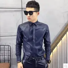 S-5XL Весенняя Мужская Новая рубашка с длинными рукавами из искусственной овчины Модная тонкая рубашка из потертой кожи костюмы для парикмахеров