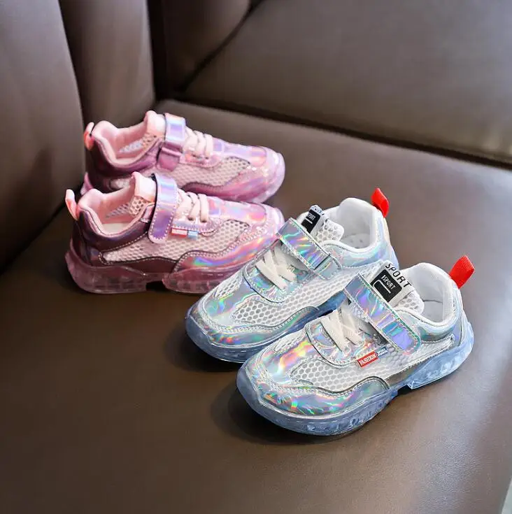 

2019 Summer Children Shoes for Girls Fashion Kids Soft Bottom PU Leather Sport Sneakers Breathable Mesh Casual Shoes Size 26-36
