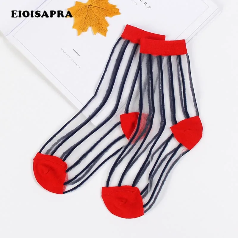 

[EIOISAPRA]Transparent Crystal Silk Women Elastic Striped Socks Spring Summer New Product Absorb Sweat Breathable Meias Sox