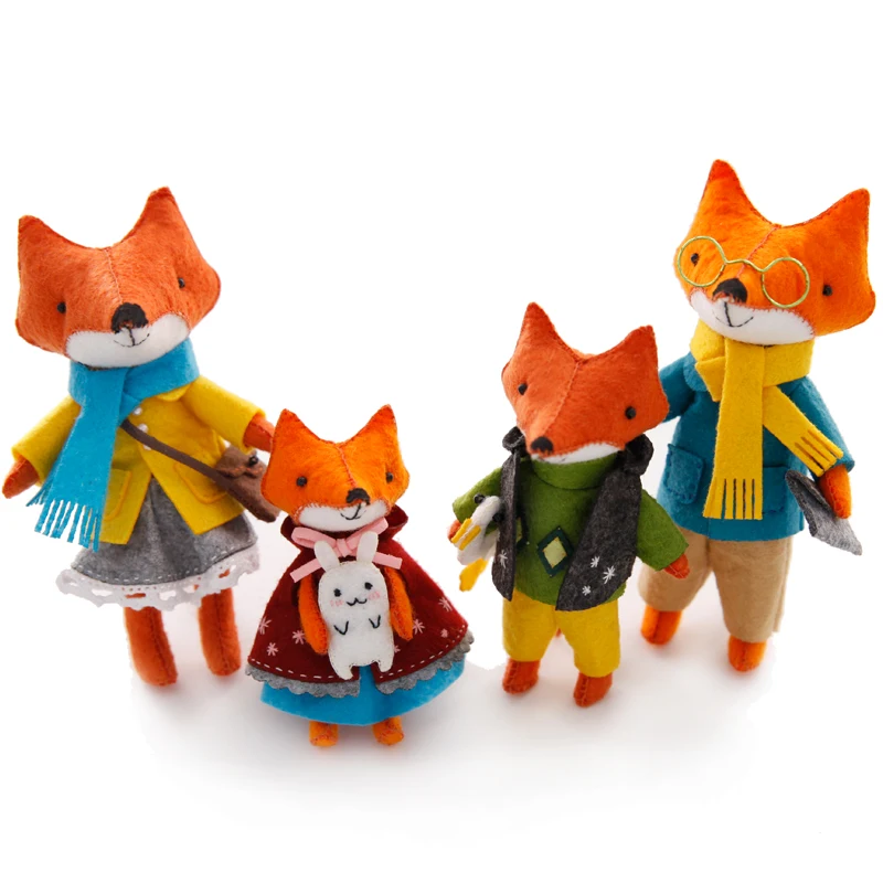 

2PCS/SET Lovely Fox Families Felt DIY Doll Handmade Sewing Cloth Craft Toys for Children Gift Home Decoration Felt DIY Package
