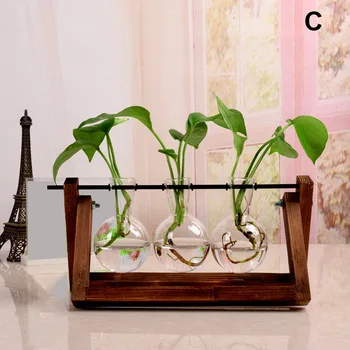 

1 Pcs Glass Vase Tabletop Hydroponics Plant Wooden Rack Transparent Home Garden P7Ding