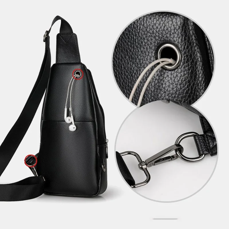 جديد أزياء الرجال حقيبة صدر للرجال حقيبة ساع جلدية USB شحن عارضة الرجال سفر حقائب كتف التمساح نمط Crossbody حقيبة