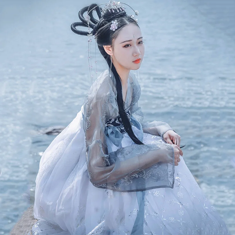 Hanfu женские Сценические костюмы для певцов, традиционный танцевальный костюм, народное платье, Восточное представление, одежда, праздничный наряд DC1823