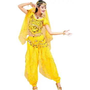 

4 pcs/Set Belly Dance Costume Set Indian Dance Bellydance Skirt Suit Women Chiffon Dresswear Dancing Clothing