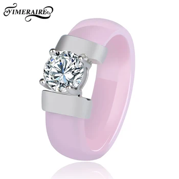 

Romantic Pink Ceramic Rings With Shining Crystal Silver Gold Metal For Women Elegant Design Fashion Wedding Engagement Jewelry