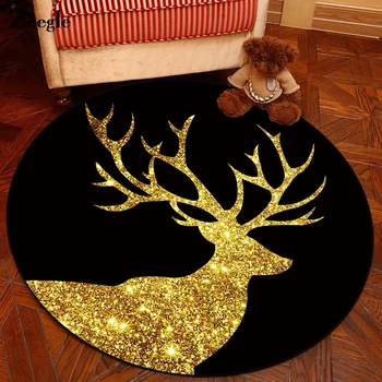 

Zeegle Elk Printed Wear-Resisting Round Carpet Living Room Bedroom Rugs Anti-Slip Soft Baby Crawling Mats Yoga Chair Mat