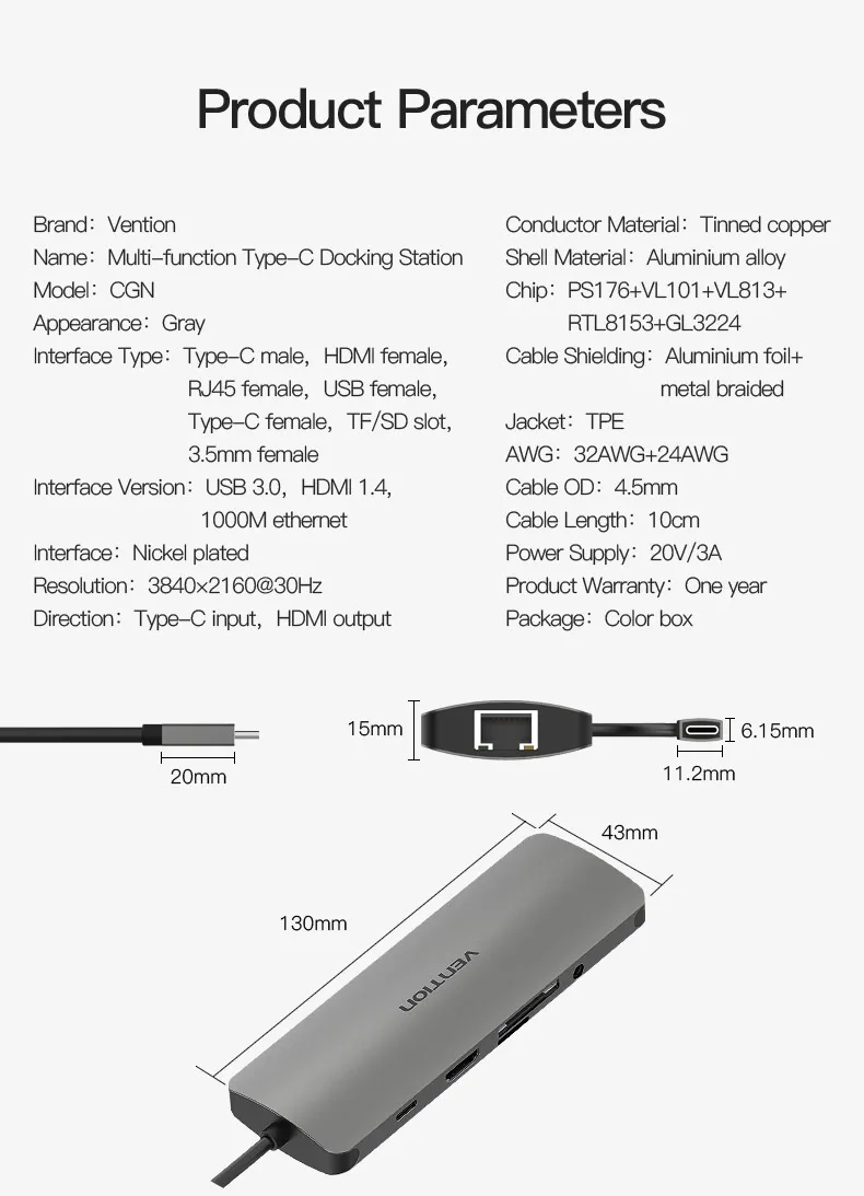 VEnTIO usb-хаб все в одном USB-C к HDMI VGA кард-ридер RJ45 PD адаптер для MacBook samsung Galaxy S8 mate 10 type C концентратор USB 3,0