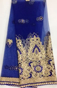 

High quality fashion african embroidered french net lace fabric/african net lace with sequins 5yds/pcs A002 royal blue