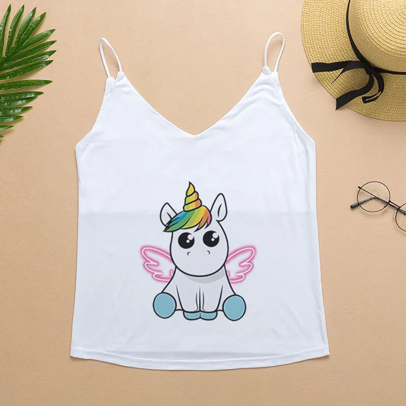 Женская футболка с принтом в виде единорога Kawaii летняя повседневная стиле