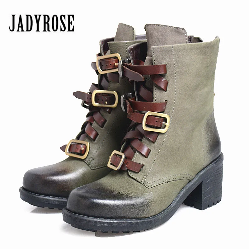 vert Coffee Véritable green Bottes Chaussures Talon En Rose D'équitation Punk Pour Lining Velvet Jady Lining Sangles Botas Boucle coffee Haut Vert Cuir Style Bottines Mujer Femmes Épais pCB1w