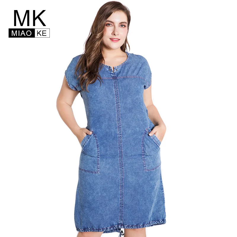 Skup 2020 letnie panie Plus rozmiar sukienka jeansowa dla kobiet ubrania wokół szyi kieszenie elegancki 4xl 5xl 6xl duży rozmiar sukienek