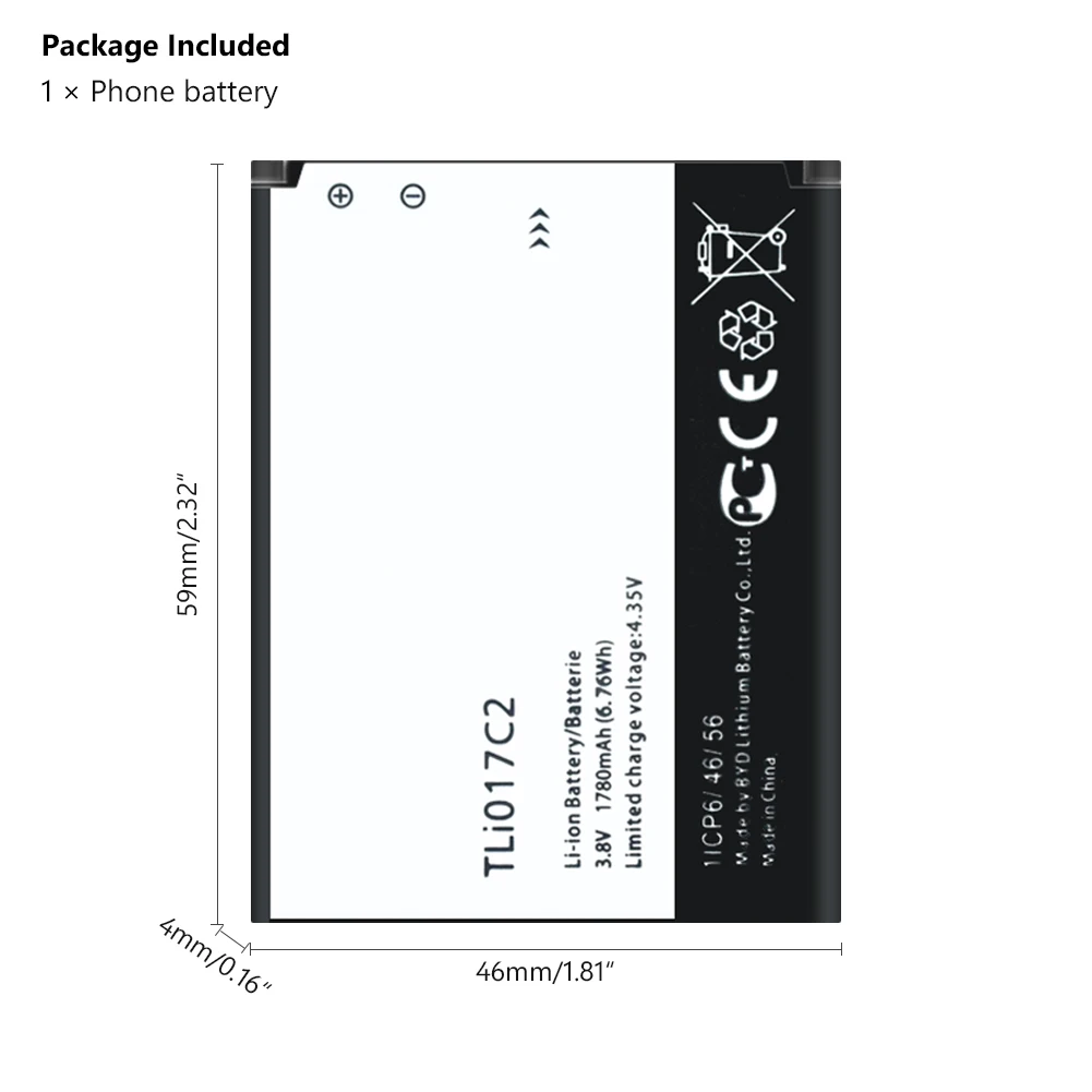 Аккумулятор YCDC TLI017C1 TLi017C2 для Alcatel One Touch PIXI 3 4 5 &quot5019D 5017D 5017A 5017X 5017 5027B 1780 мАч