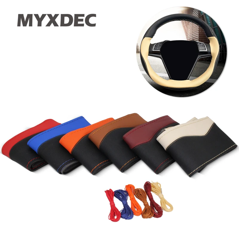 

Universal Sports Style Extremely Soft Top Layer Leather Steering Wheel Cover DIY Handmade Case Car Interior Accessories
