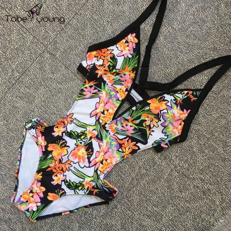 2016 Women Brazilian One Piece Swimsuit Sexy Push Up Printed Monokini