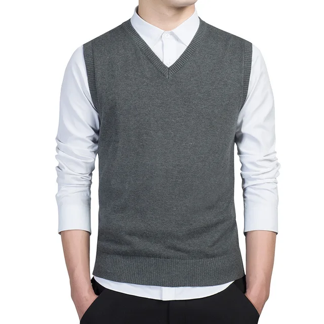 M 3XL Sweater V neck Pullover Slim Comfortable Vest Spring and Autumn New Men's Cotton Rib Hem 