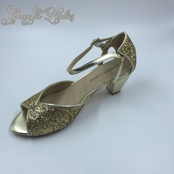 

Gold Sequin Block Heel Open Toe Women Sandals Plus Size Custom Bridal Wedding Shoes Glitter Dance Pump Sandal Ankle Strap