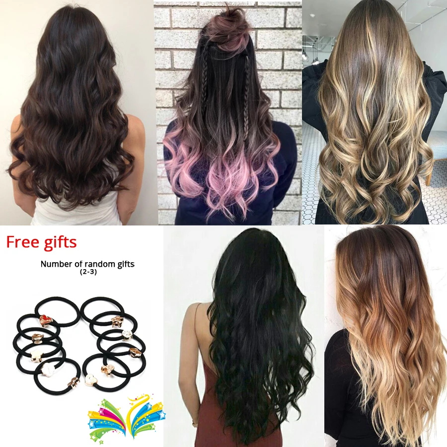 Alileader 22 pollici 6 pz/set Ricci Sintetico Falso Ricci Extensions Resistente Al Calore Parrucchino Ombre Per Le Donne Nero Marrone Rosa