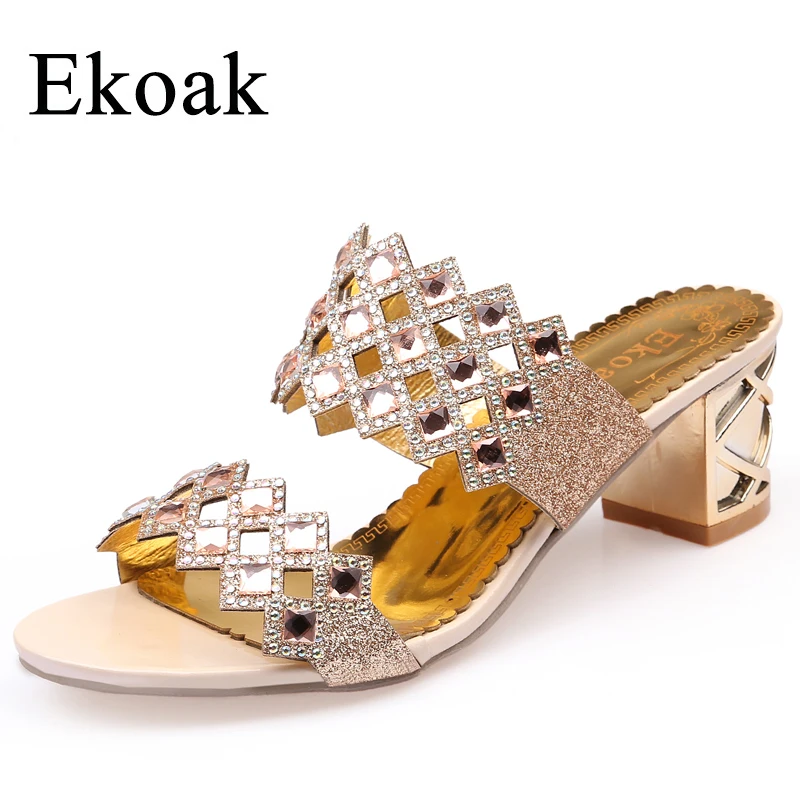 online Ekoak 2017 Hot Moda rhinestone cut outs mulheres do partido sandálias de salto alto senhoras sapatos de verão mulher sandálias Tamanho 36 41